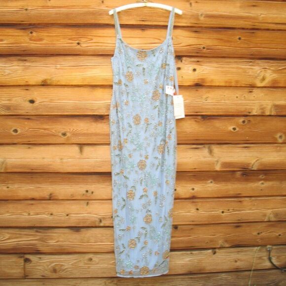 Mac Duggal 10808 Womens Blue Hand Beaded Floral Gown Dress Blue - Picture 7 of 16